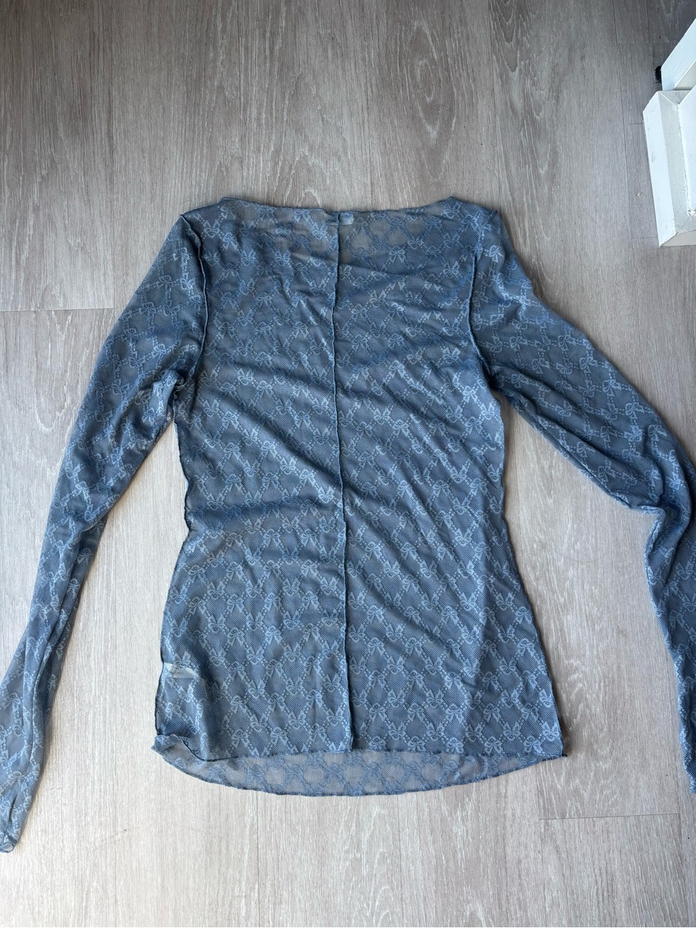 Intimately Free People Blue Lace Mesh Long Sleeve Top Coquette Y2K Romantic - Picture 3 of 6